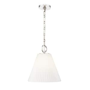 Alaric 100-Watt 1-Light Polished Nickel Pendant-Light with White Glass shade, no bulbs included