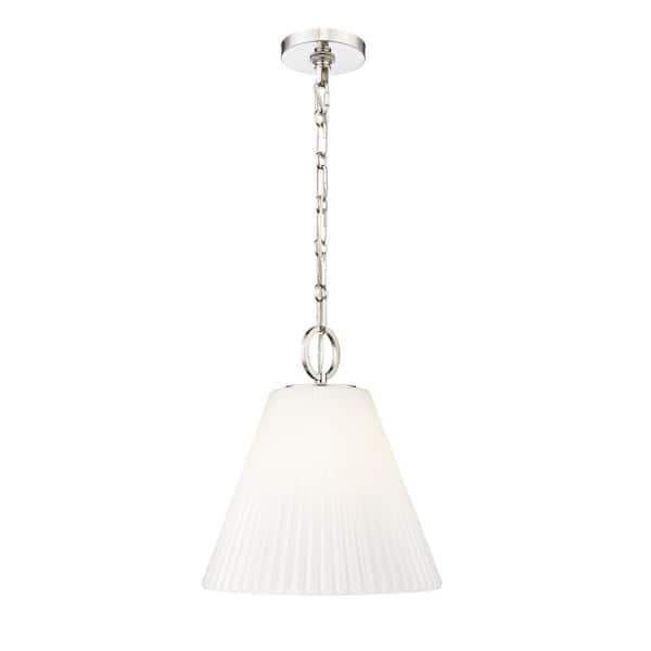 Alaric 100-Watt 1-Light Polished Nickel Pendant-Light with White Glass shade, no bulbs included