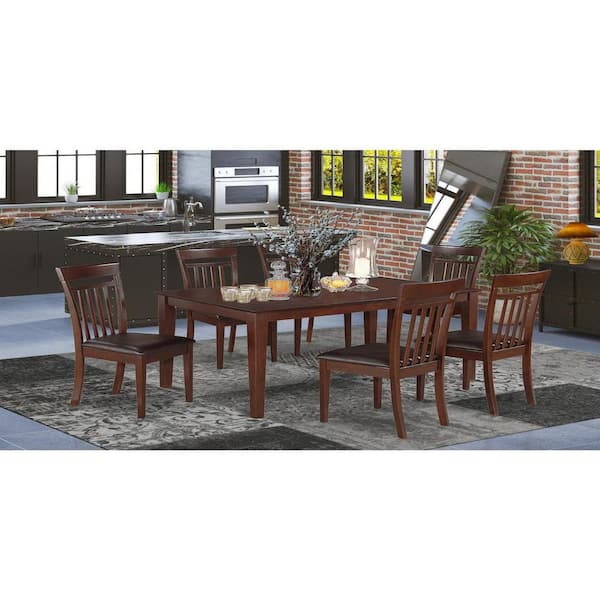 7-Piece Rectangle Cappuccino Finish Solid Wood Top Dining Table with 6 Chairs with Lattice Back