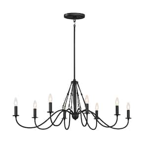 Freesia 20 in. 8-Light Textured Black Vintage Candle Oval Chandelier for Dining Room