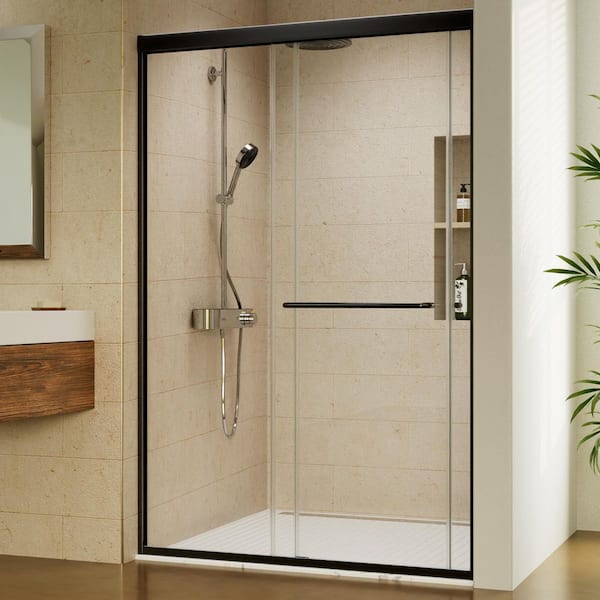 44-48 in. W x 72 in. H Sliding Framed Shower Door in Matte Black with 1/4 in. (6 mm) Tempered Clear Glass