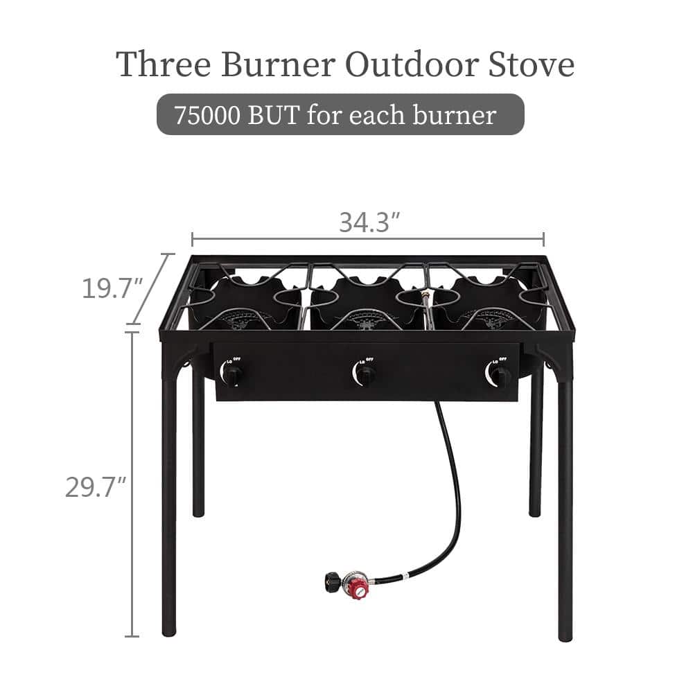 Black Cast Iron 3-Burner Outdoor Gas Cooker