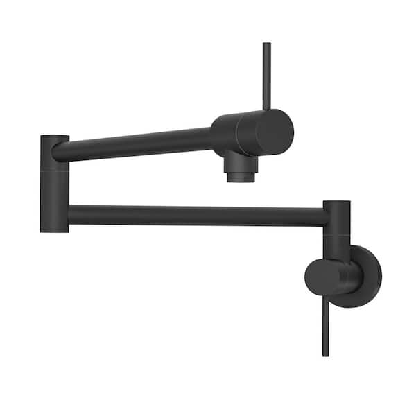 Unbranded Wall Mount Pot Filler Faucet Kitchen Sink Folding Stretchable Two Handle Single Hole Matte Black Stainless Steel