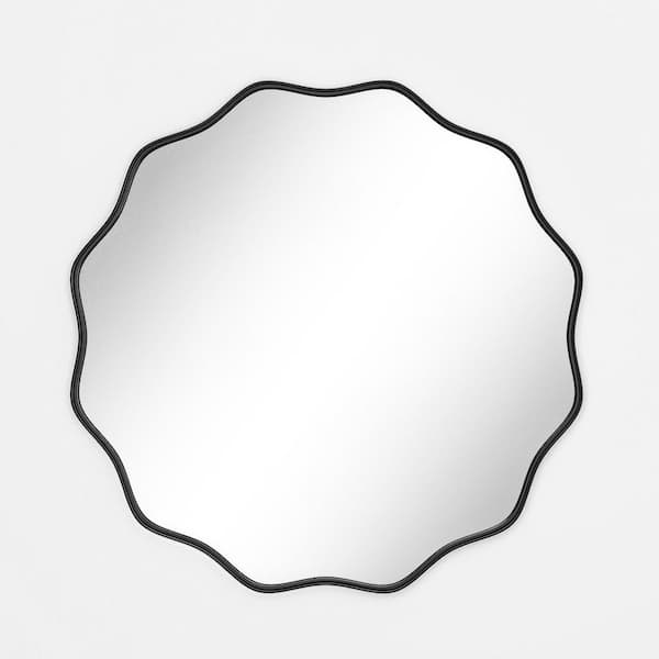 XRAMFY Black 24 in. W x 24 in. H Round Modern Aluminum Alloy Deep Framed with Decorative Border Vanity Mirror Wall Mirror