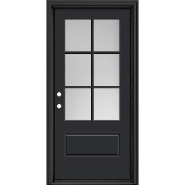 Masonite Performance Door System 36 in. x 80 in. VG 6-Lite Right-Hand Inswing Pearl Black Smooth Fiberglass Prehung Front Door