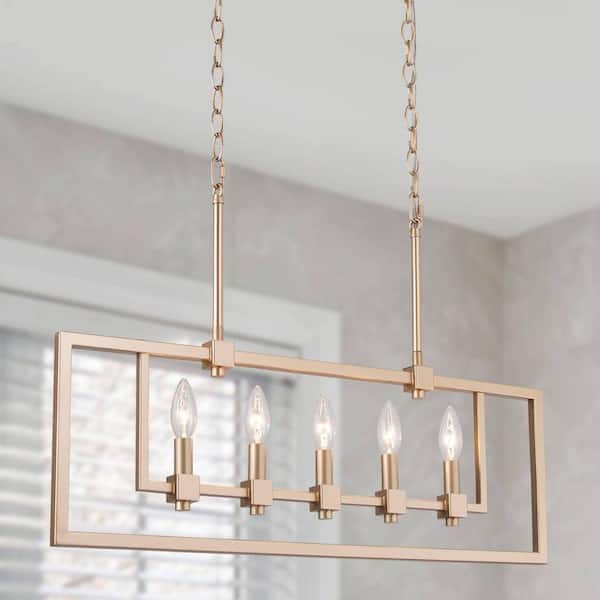 Uolfin 28 in. 5-light Modern Transitional Gold Kitchen Island Chandelier, Candlestick Dining Room Pendant Light
