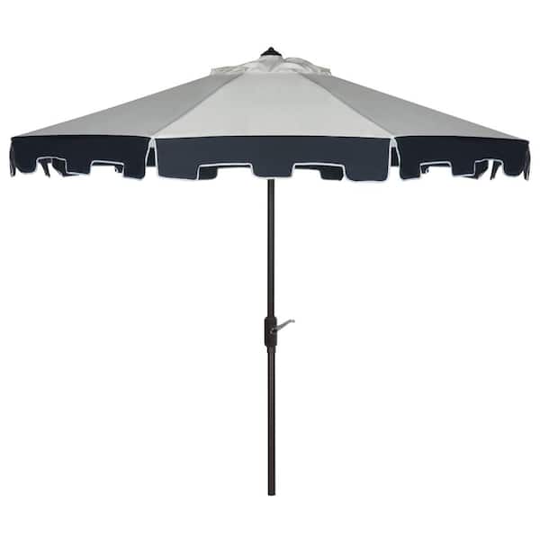 SAFAVIEH City 9 ft. Aluminum Market Auto Tilt Patio Umbrella in Beige/Navy