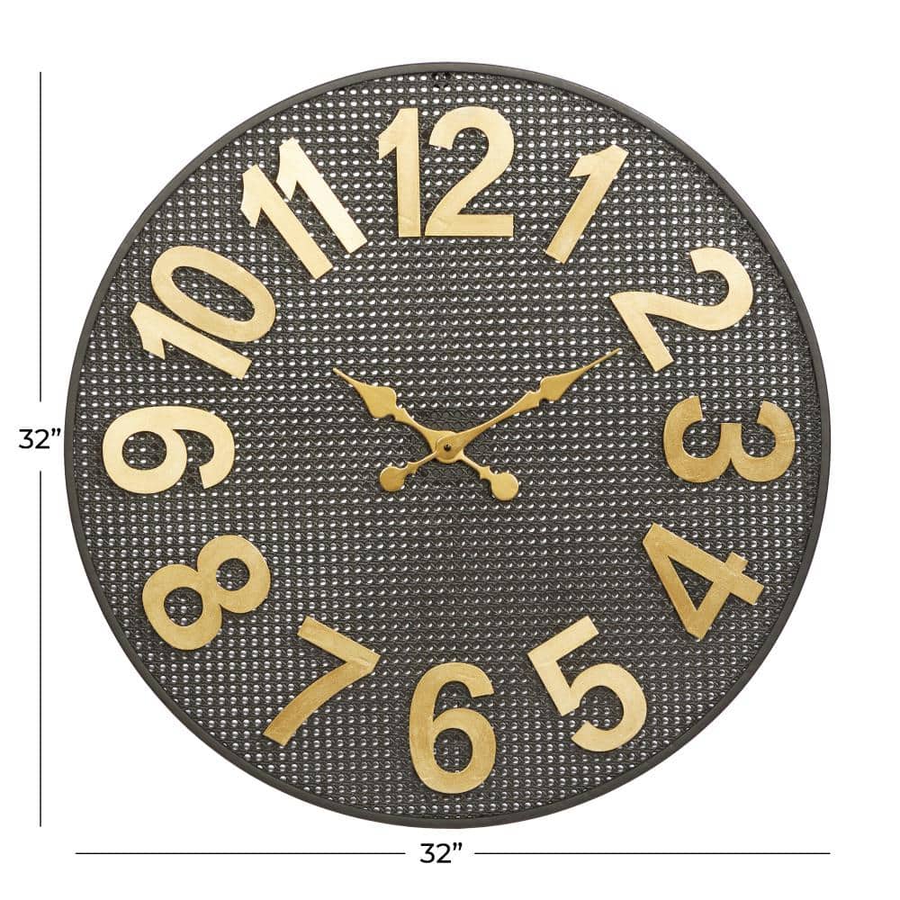 XL Black Metal Wall Clock with Gold Numbers
