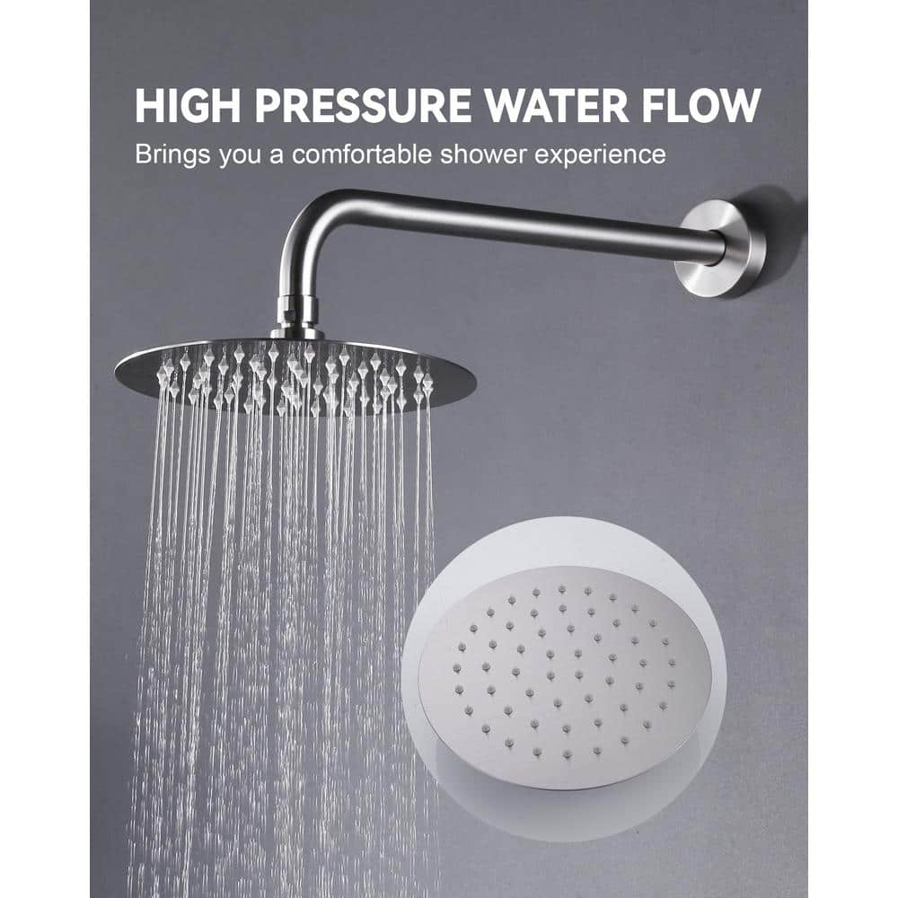 Brushed Nickel Large Round Wall Mounted Rain Shower Head