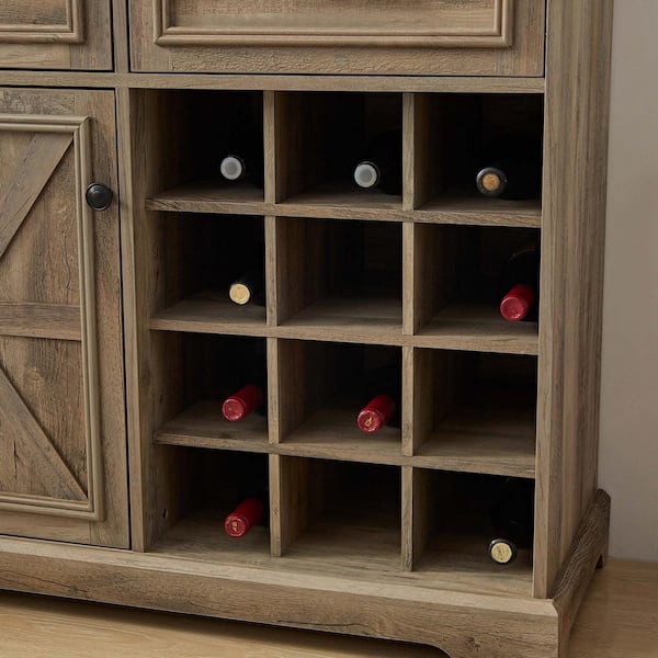Unbranded 39.37 in. Wood Pantry Organizer with 2 Drawers and Removable Wine Racks in Gray Wash