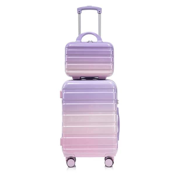 2-Pieces Pink Purple Polycarbonate Luggage Set with Carry on Suitcase