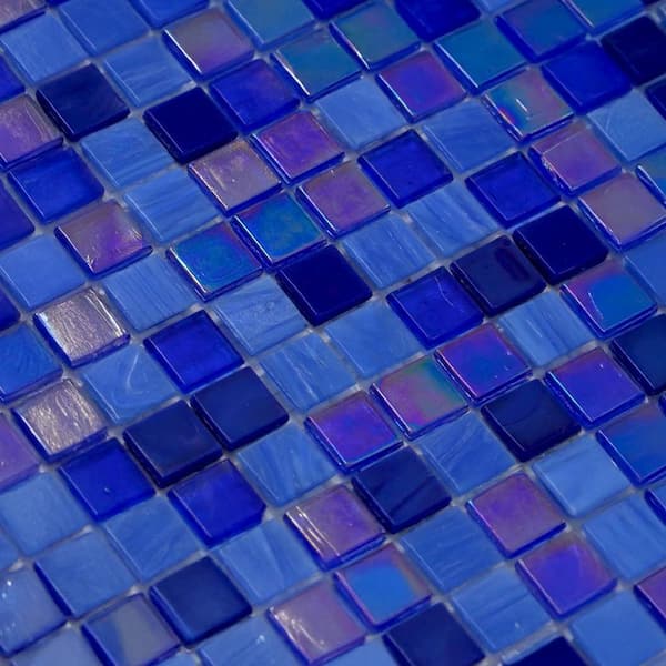 デリックローズMosaic BlueFluorescent 04/15 pop1 Blujellyfish Blue Glass Mosaic Tiles French Pattern Square