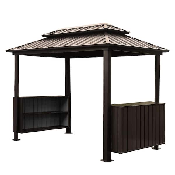 6 ft. x 10 ft. Hardtop Grill Gazebo with 2 Storage Cabinets Dark Brown