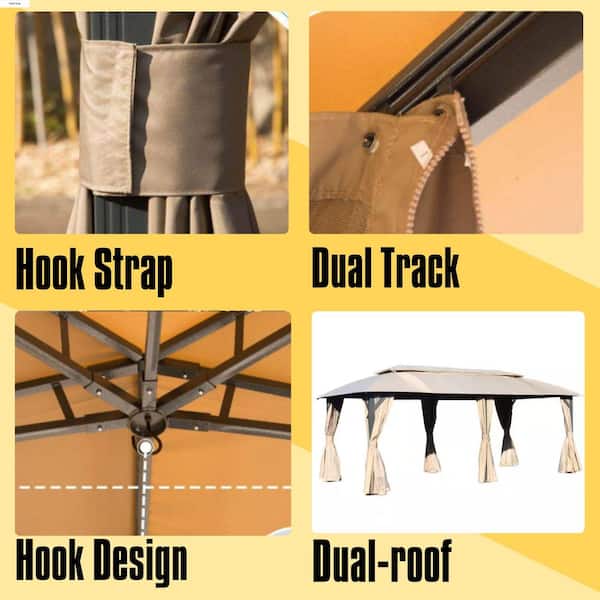 10 ft. x 20 ft. Gazebo with Double Roofs, Privacy Curtains, Mosquito Nettings, Heavy Duty Metal Frame Party Tent Canopy