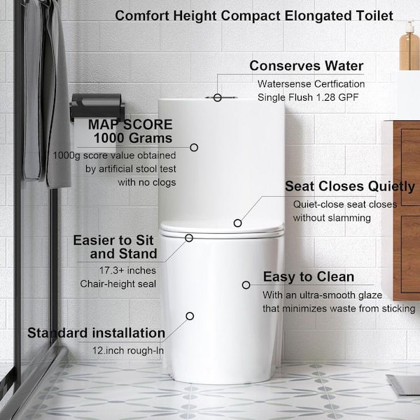 Dual Flush 1-Piece Toilet 1.1/1.6 GPF, 12 in. Elongated Bowl with
