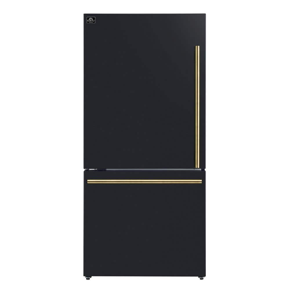 Forno Milano 31 in. Black Bottom Freezer Refrigerator with Ice Maker ...