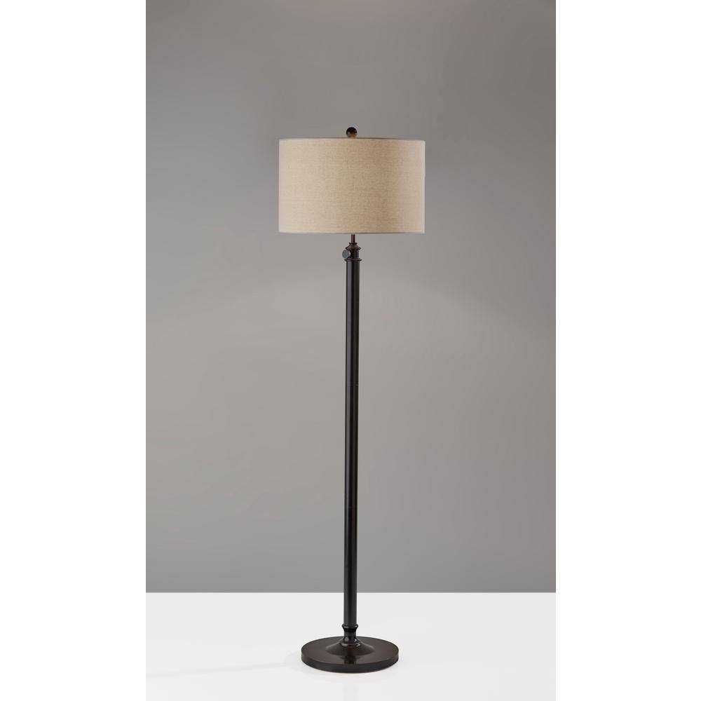 Adjustable Antique Bronze Floor Lamp with Oatmeal Linen Shade