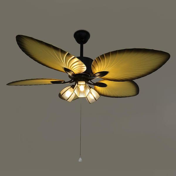 OUKANING 52 in. Indoor Bronze Tropical Style 5 Palm Leaf Blades Reversible Ceiling Fan Light With Remote Control HG-HCX-2264 - The Home Depot