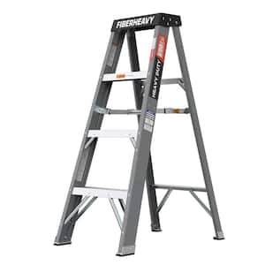 Reach 8 ft. 4-Step Fiberglas Step Ladder in Gray, 250 lb. Load Capacity