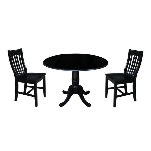 International Concepts Laurel 3 Piece 42 In Black Round Drop Leaf Wood Dining Set With Cafe Chairs K46 42dpt C61 2 The Home Depot