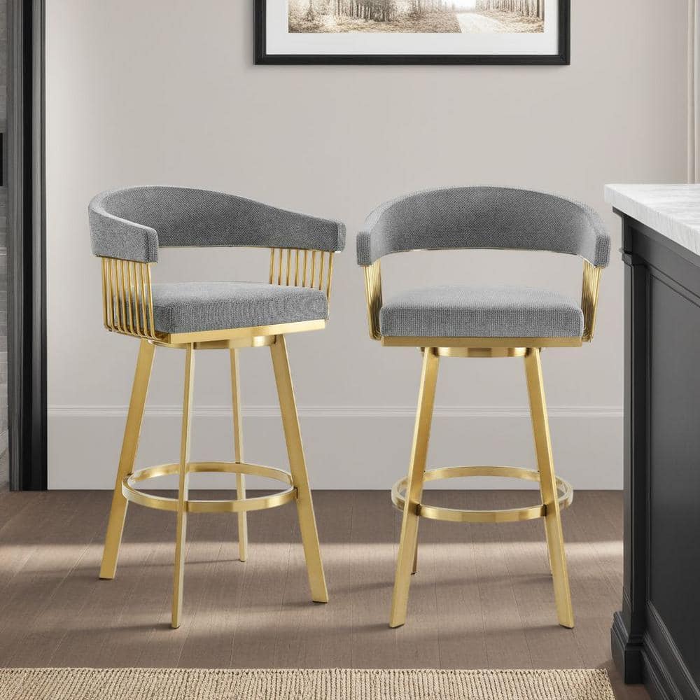Chelsea 26 in. Anchor Gray Metal Counter Stool with Fabric Seat