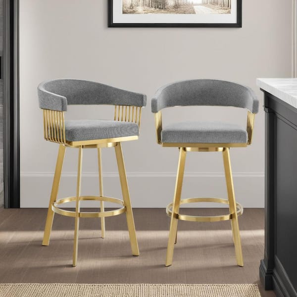Armen Living Chelsea 26 in. Anchor Gray Metal Counter Stool with Fabric Seat