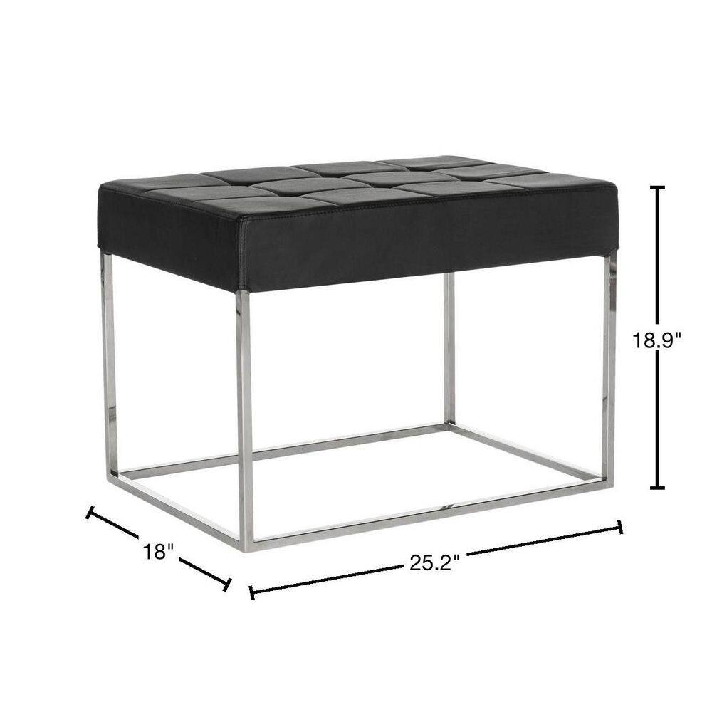 Roitfeld Black Tufted PU Leather Ottoman with Chrome Frame