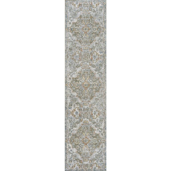 Cream/Brown/Green 2 ft. x 8 ft. Shaemus Bohemian Medallion Low-Pile Machine-Washable Runner Rug
