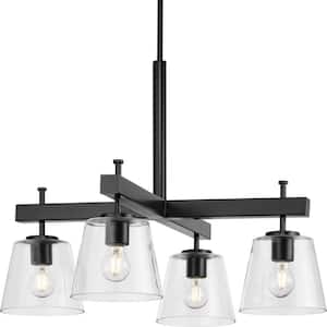Saffert 29.38 in. 4-Light Matte Black with Clear Glass Shades New Traditional Chandelier for Dining Room