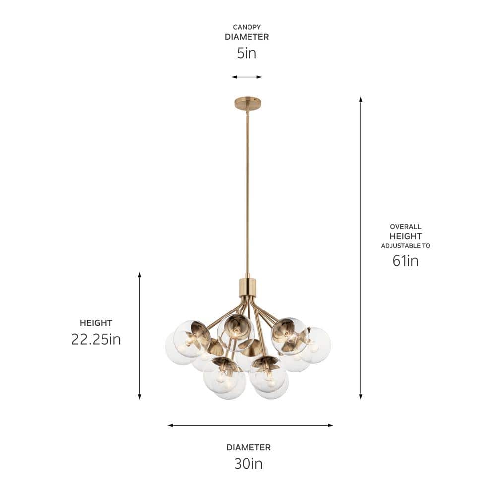 Champagne Bronze 12-Light Clear Glass Chandelier
