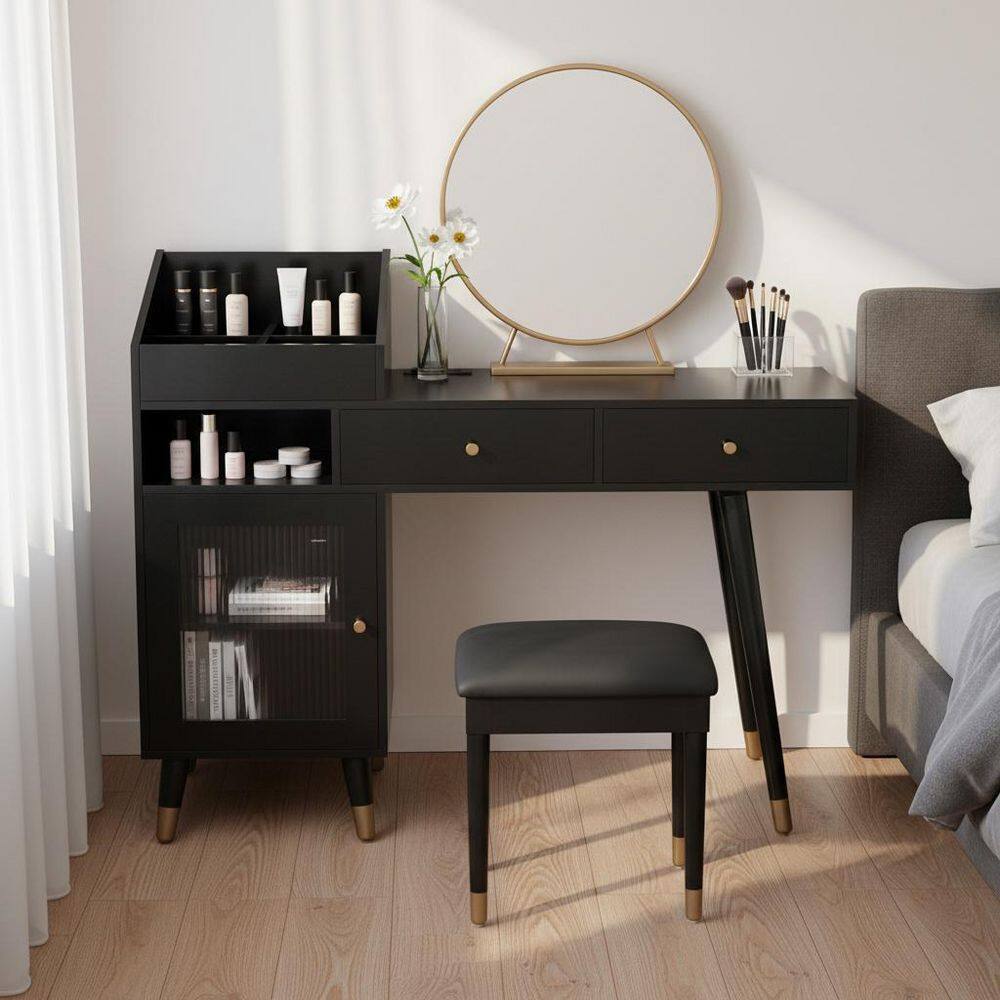 Black Makeup Vanity Set with Stool, Charging Station and Drawers price history on PriceWatchPro