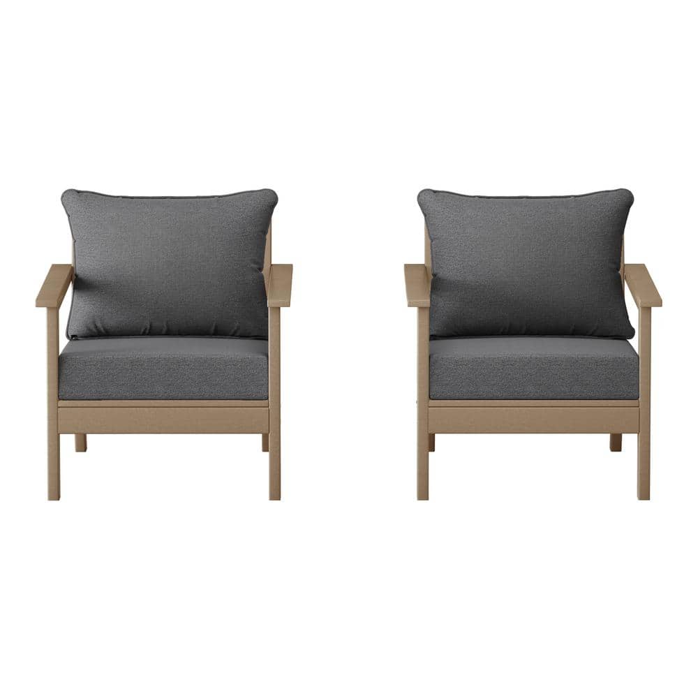 Birchwood Weathered Wood Outdoor Patio (Set of 2) Deep Seating HDPE Lounge Chairs w/ Gray Cushions price history on PriceWatchPro