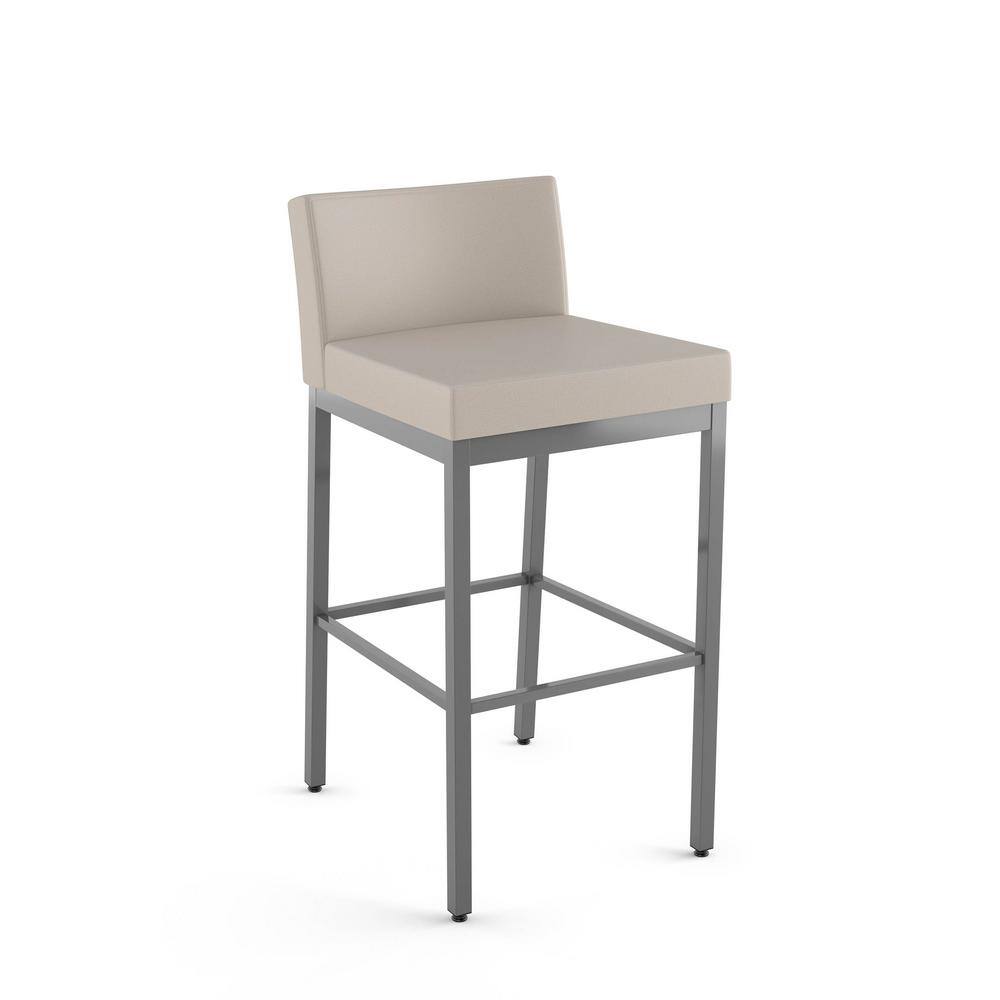 White Leather and Wood Swivel Bar Stool with Metal Frame