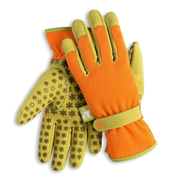 Dig It Women's XL Nail and Fingertip Protector Gardening Gloves in Burnt Orange