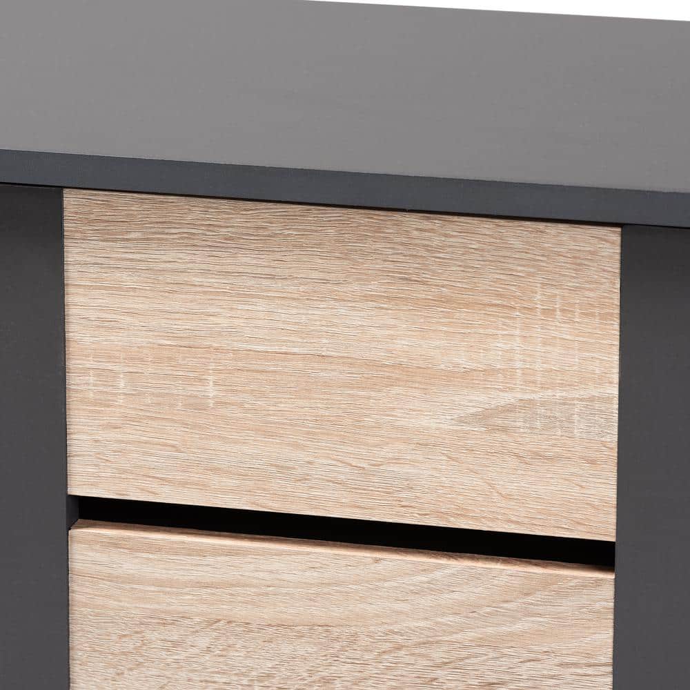 Two-Tone Oak and Dark Gray Wood Shoe Storage Cabinet