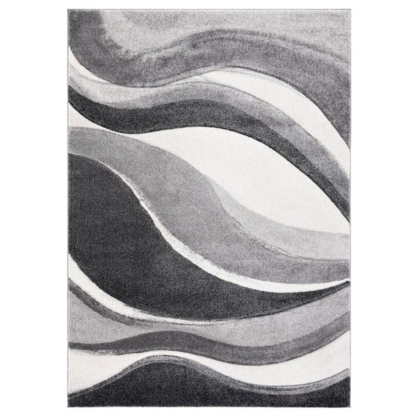 Hollywood 7 ft. x 9 ft. Gray/Ivory Gradient Waves Area Rug