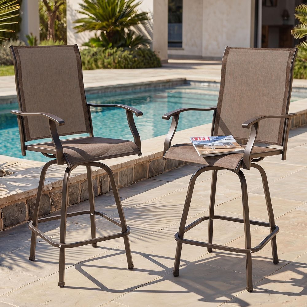 Nuu Garden Swivel 2-Piece Steel Outdoor High Bar Stools DB137J-01