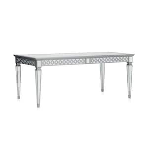 90 in. Silver and Gray Wood Top 4 Legs Dining Table (Seat of 10)