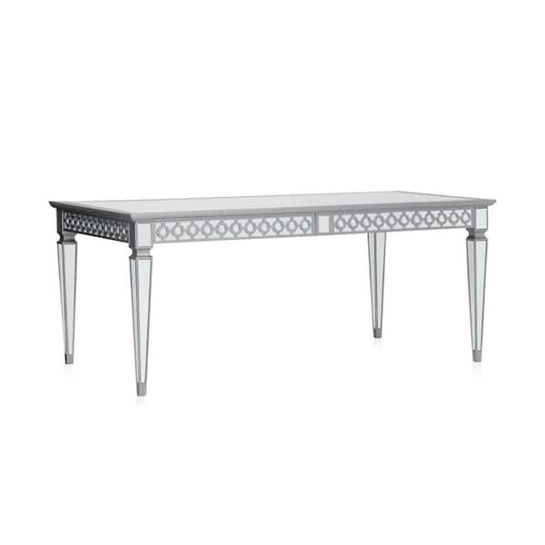 Benjara 90 in. Silver and Gray Wood Top 4 Legs Dining Table (Seat of 10)