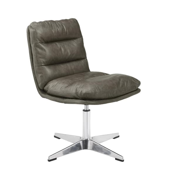Art Leon TOP LEATHER Mid-Century Modern Dark Gray Genuine Leather Home Office Task Chair
