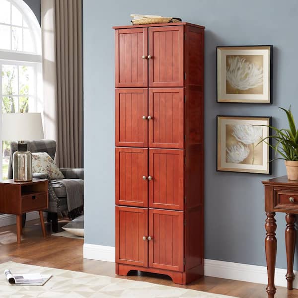 Vandal Cherry Wood 72.4 in. Tall Storage Cabinet with 8 Doors and 3 Shelves, Office Freestanding Storage Cabinet