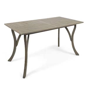 Rectangular Grey Acacia Wood Outdoor Dining Table Aesthetic Minimalistic Slat Panel Top Patio Coffee Backyard Accent
