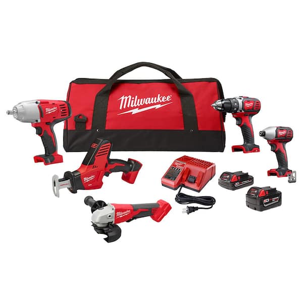 Milwaukee M18 18 Volt Lithium Ion Cordless Combo Kit 5 Tool with 2 Batteries Charger and Tool Bag 2695 25 The Home Depot