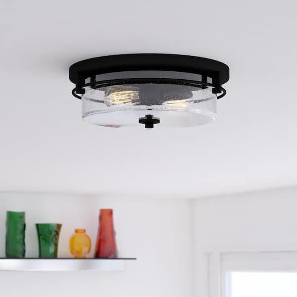 VAXCEL Addison 15 in. W Black Contemporary Flush Mount Ceiling Light Fixture with Clear Glass
