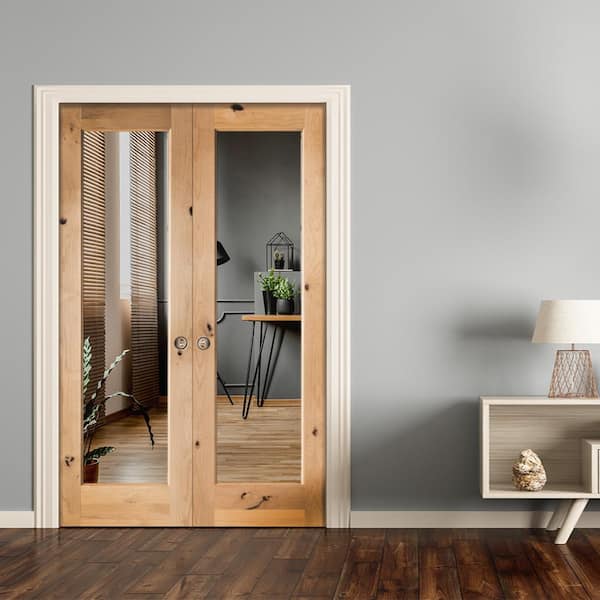 Krosswood Doors 56 in. x 96 in. Rustic Knotty Alder 1-Lite Clear