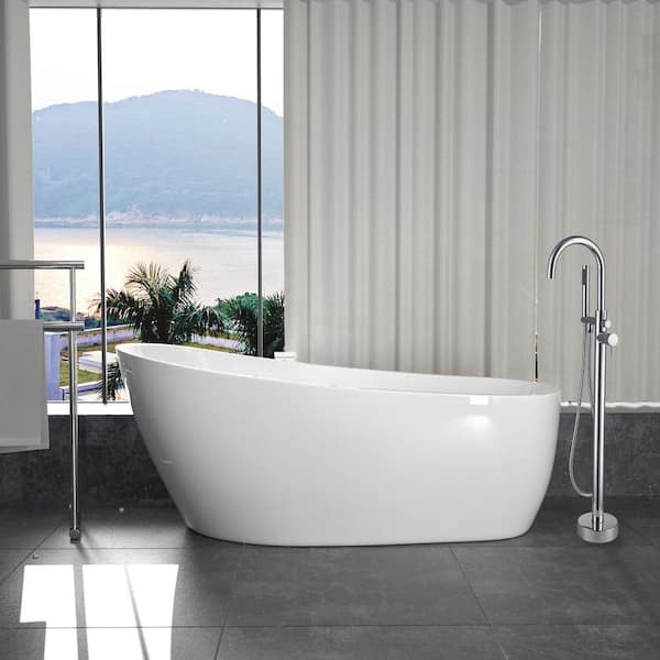 Maincraft Freestanding 59 in. Contemporary Design Acrylic Flatbottom SPA Tub Bathtub in White