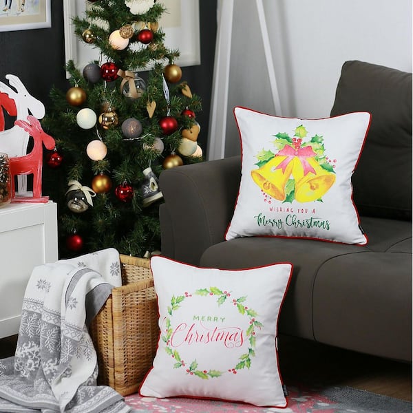 Mike&Co. New York Christmas Bells Decorative Single Throw Pillow 18 x 18 White & Yellow Square for Couch, Bedding