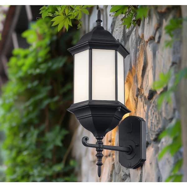 Bel Air Lighting Eldlight 21.75 1-Light Black Outdoor Hardwired Wall Lantern Sconce with No Bulbs Included and Frosted Glass