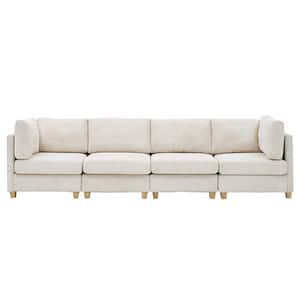 126 in. Square Arm 4-Piece Fabric Modern Straight Comfortable Multi-Person Sectional Sofa in Beige