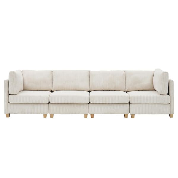 Z-joyee 126 in. Square Arm 4-Piece Fabric Modern Straight Comfortable Multi-Person Sectional Sofa in Beige